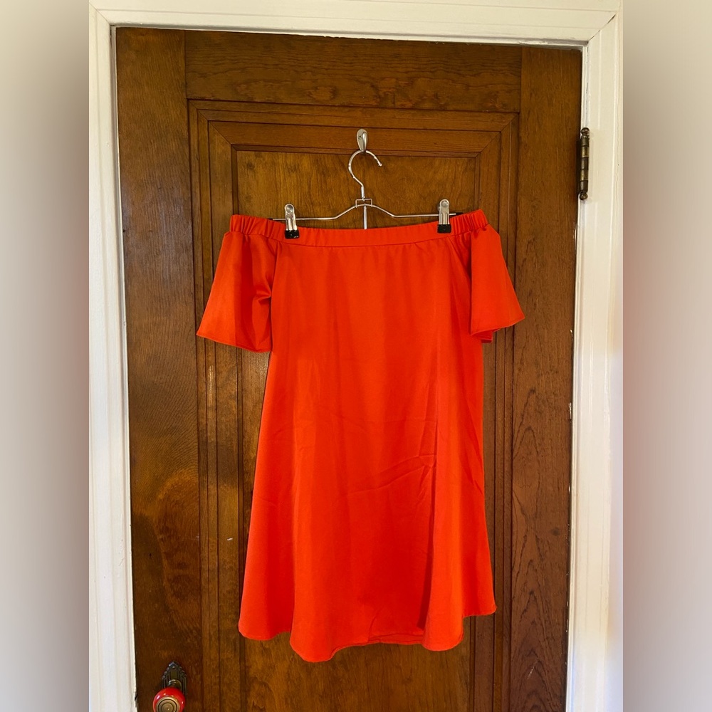 Flattering Off-Shoulder Bright Orange Dress